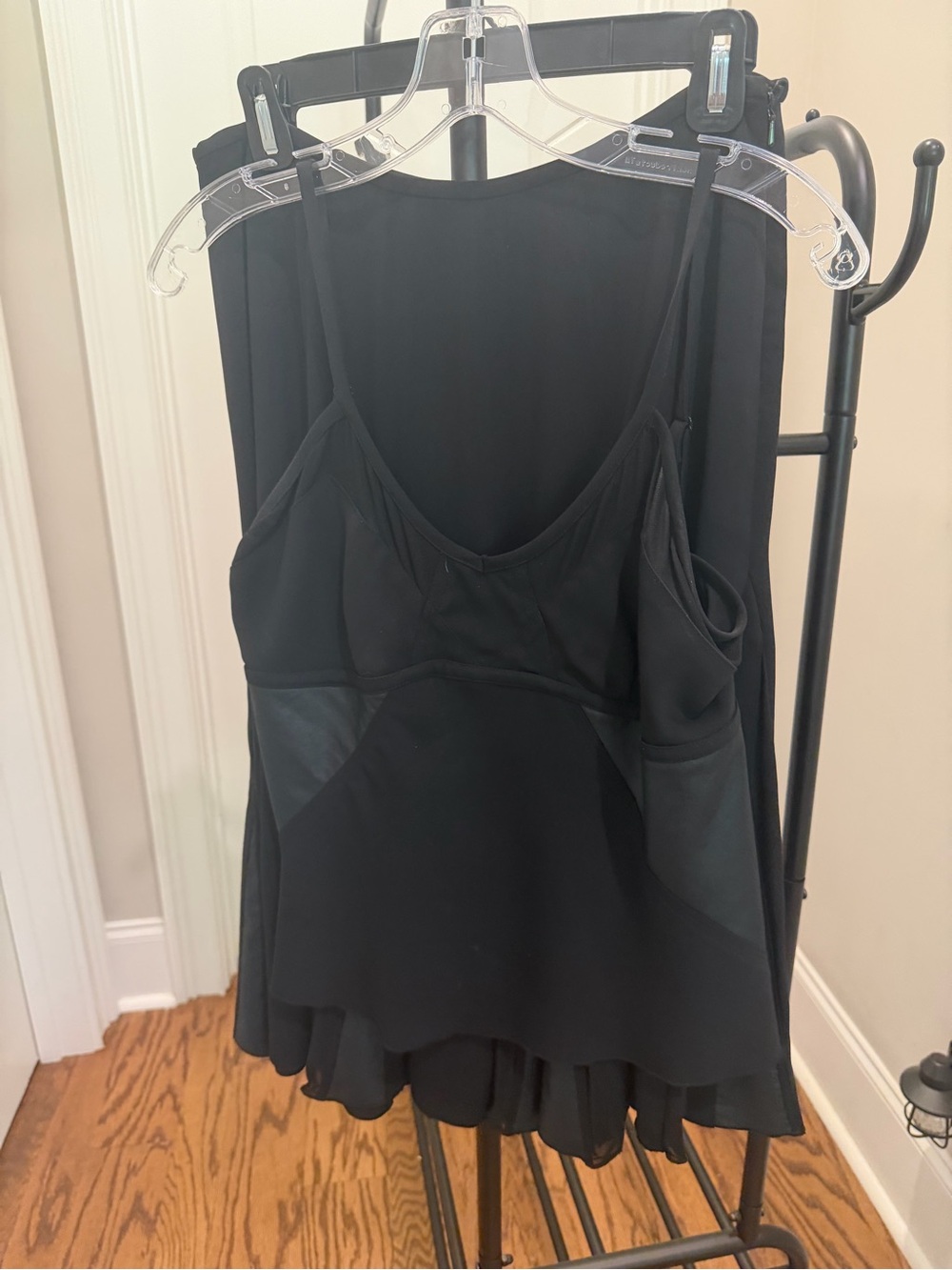 Yansi Fugel Black Spaghetti Strap Peplum Camisole and Skirt Set